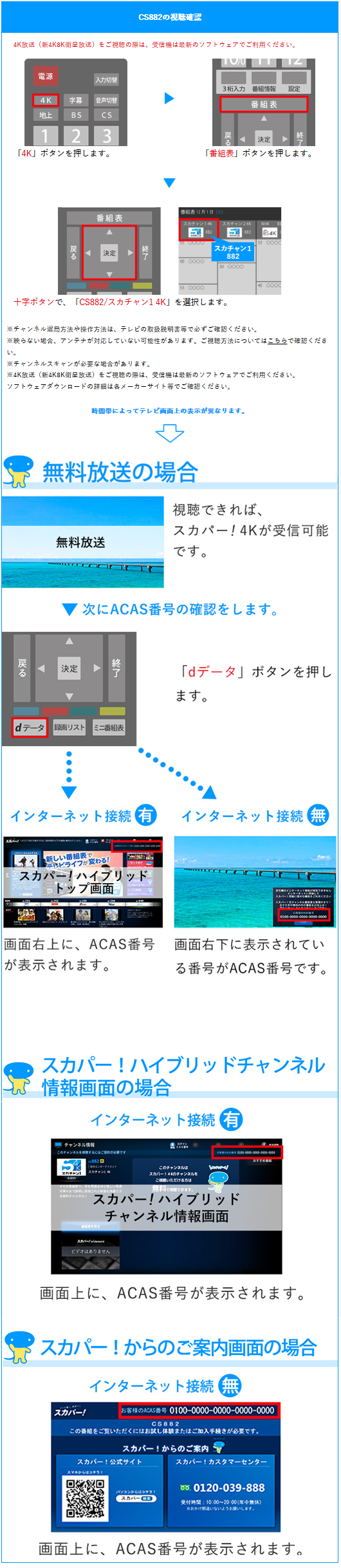 リモコンのCSボタン、番組表ボタンを順に押し、テレビに番組表画面を表示させる。方向ボタンでチャンネル101のスカパー！プロモ101を選択し、画面の右上に表示されている番号がB-CAS番号です。